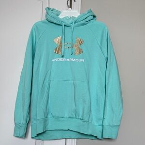 Under Armour Aqua Hoodie with Metallic Gold Logo